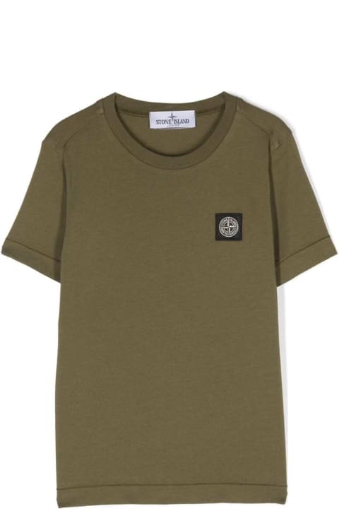 Stone Island Junior for Kids Stone Island Junior Green Crewneck Short-sleeved T-shirt And Contrasting Patch Logo In Cotton Boy