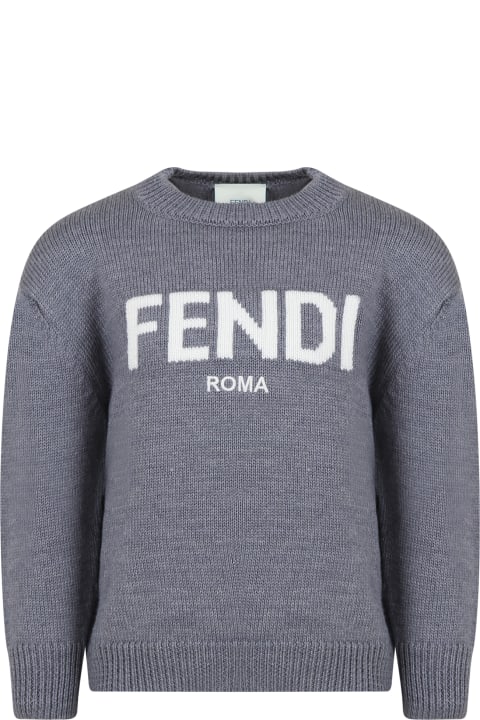 Fendi for Kids Fendi Grey Sweater With Logo For Kids