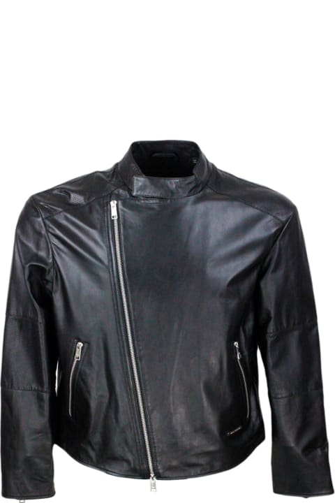 Armani Collezioni Coats & Jackets for Men Armani Collezioni Jacket With Zip Closure Made Of Soft Lambskin With Perforated Leather Details. Zip On Pockets And Cuffs