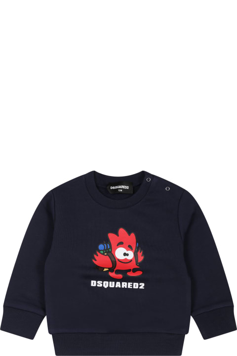 Topwear for Baby Boys Dsquared2 Blue Sweatshirt For Baby Boy With Logo And Print
