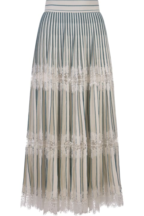 Elie Saab Skirts for Women Elie Saab Knit And Lace Midi Skirt In Bianco E Blue Gin