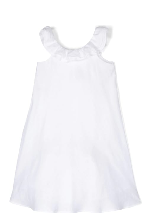 Il Gufo for Girls Il Gufo White Linen Dress With Ruffles