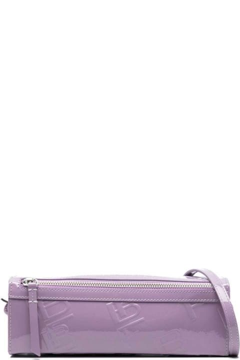 BY FAR Clutches for Women BY FAR Karo Lilac Patent Shoulder Bag With Embossed Logo All-over In Leather Woman