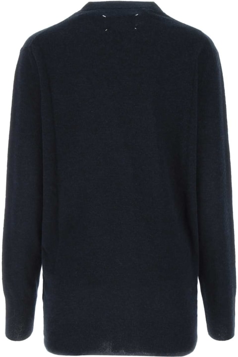 Sweaters for Women Maison Margiela Midnight Blue Wool Blend Cardigan