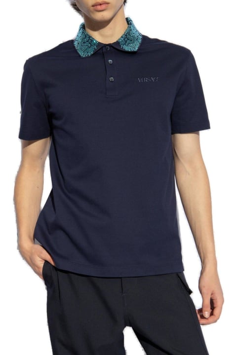 Glass Embellished Short-sleeved Polo Shirt