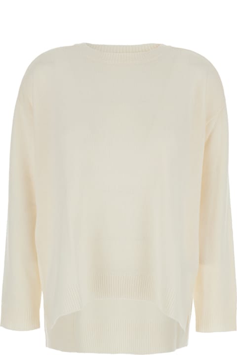 Parosh Topwear for Women Parosh White Crewneck Sweater With Asymmetric Hem In Wool And Cashmere Woman