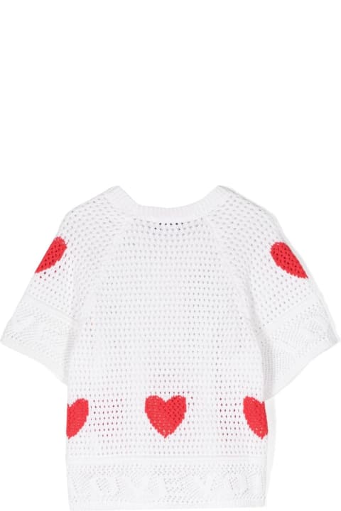 Stella McCartney Kids Stella McCartney Kids White Crochet T-shirt With Red Hearts