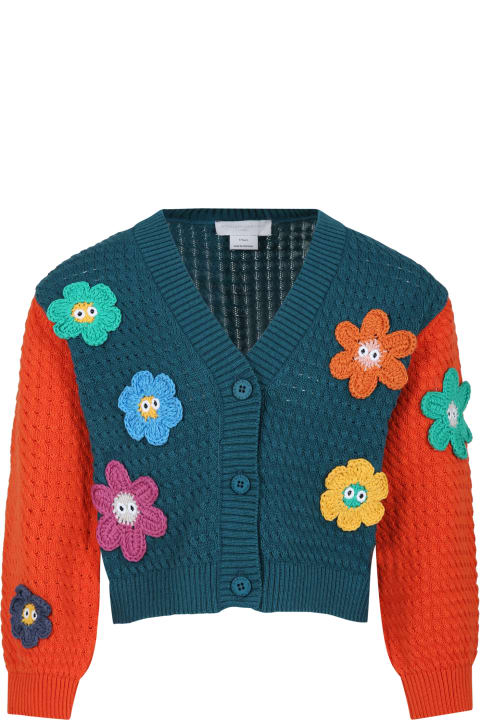 Sweaters & Sweatshirts for Girls Stella McCartney Kids Green Cardigan For Girl With Flowers
