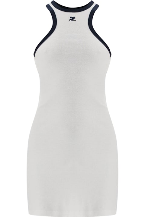 Homeware Courrèges White Cotton Mini Dress With Navy Blue Details And Halter Neck