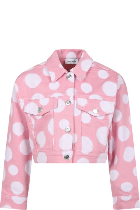 Marc Jacobs Kids Marc Jacobs Pink Denim Jacket For Girl With Polka Dots