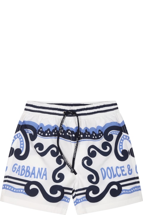 Dolce & Gabbana Swimwear for Baby Girls Dolce & Gabbana White Swimsuit For Baby Boy With Bandana Print And Logo