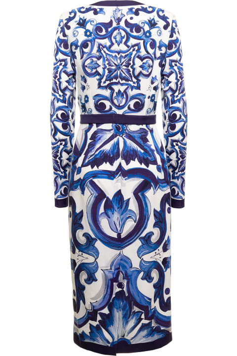 Maiolica Printed Charmuse Long Sleeves Midi Dress