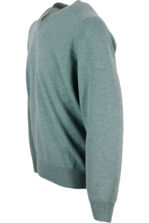 Brunello Cucinelli Clothing for Men Brunello Cucinelli 100% Cashmere V-neck Sweater With Contrasting Profile
