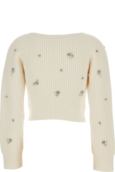 Simkhai for Men Simkhai 'novah' White Cropped Rhinestoned Cardigan With V Neck In Wool And Cashmere Woman