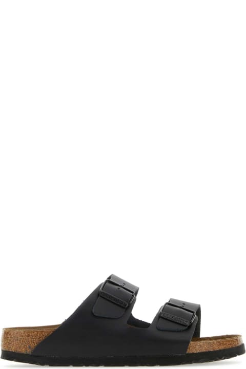 Flat Shoes for Women Birkenstock Black Leather Arizona Slippers