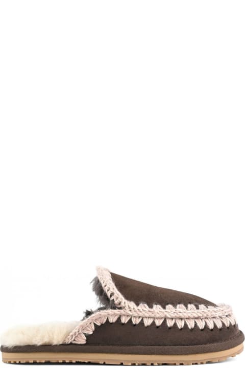 Mou Shoes for Women Mou Brown Suede Slipper Full Eskimo Stitch