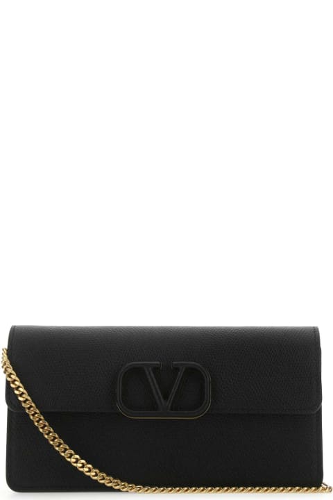 Wallets for Women Valentino Garavani Black Leather Vlogo Clutch