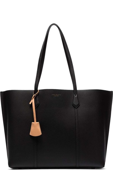 Fashion for Women Tory Burch 'perry' Black Shopping Bag With Charm In Grainy Leather Woman Tory Burch