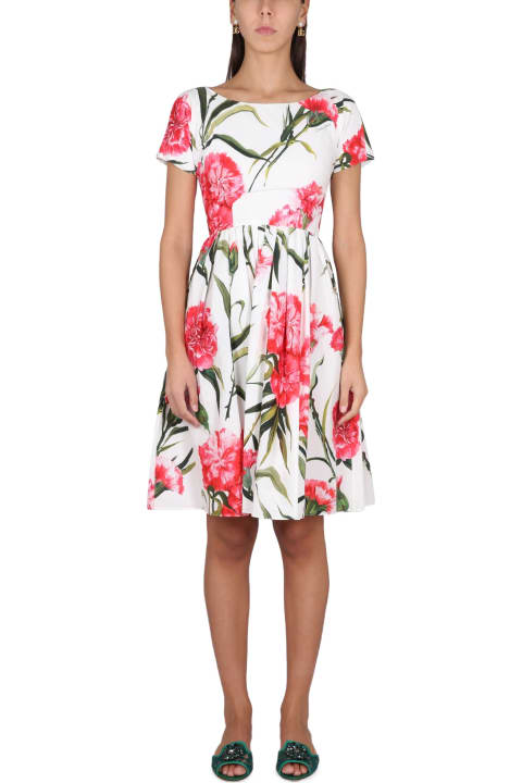 Longuette Dress With Carnation Print