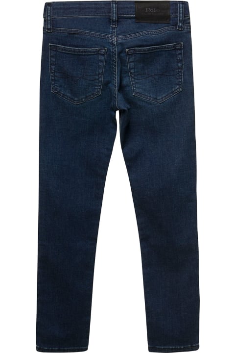 Bottoms for Boys Ralph Lauren Blue Five Pockets Jeans With Logo Patch In Stretch Cotton Denim Boy