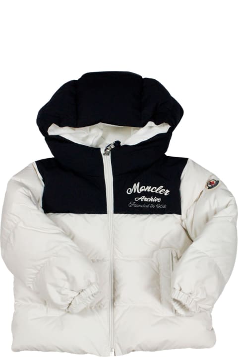 Fashion for Baby Boys Moncler Joe Down Jacket Padded In Real Two-tone White And Blue Goose Down With Hood And Zip Closure Welt Pockets On The Front