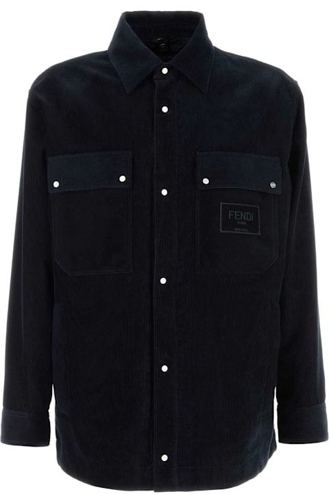 Coats & Jackets for Men Fendi Navy Blue Corduroy Jacket