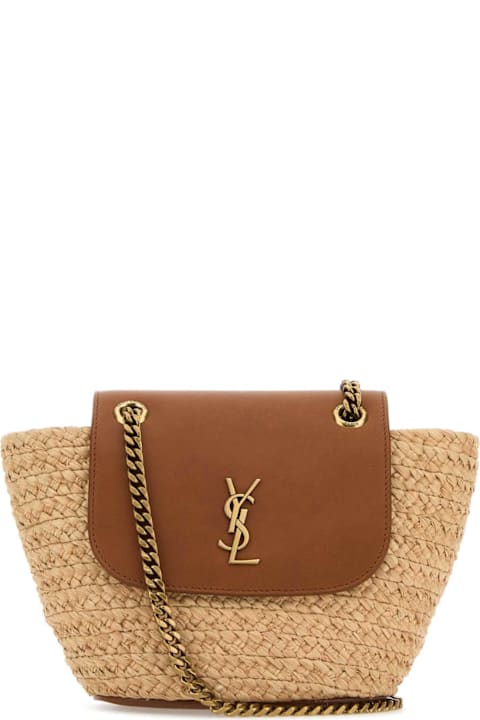 Saint Laurent حقائب لـ السيدات Saint Laurent Two-tone Raffia And Leather Mini Manon Shoulder Bag