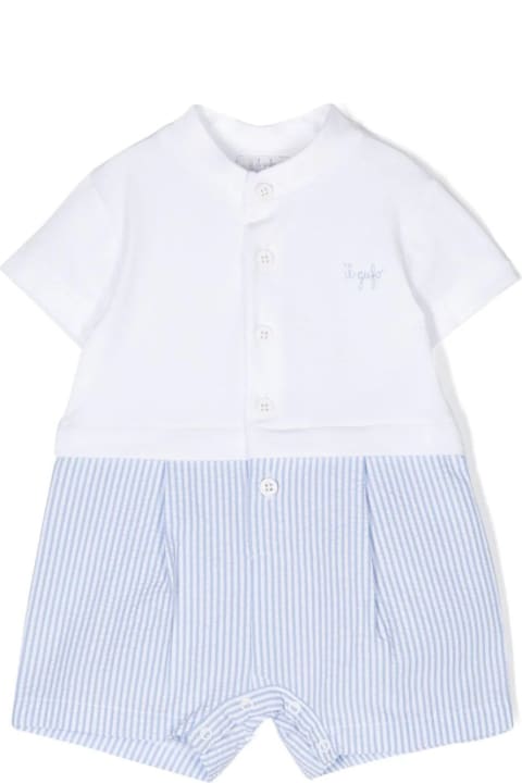 Il Gufo for Kids Il Gufo Light Blue And White Striped Seersucker Short Playsuit In Two Different Materials
