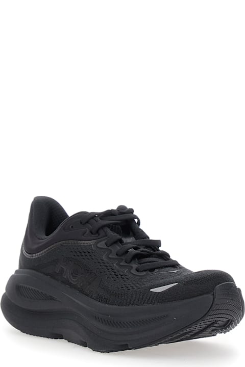 Hoka 'bondi 9' Black Low Top Sneakers With Maxi Logo Lettering On The Side In Tech Fabric Unisex