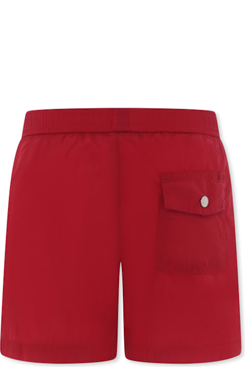Swimwear for Boys Moncler Red Swim Shorts For Boy With Logo