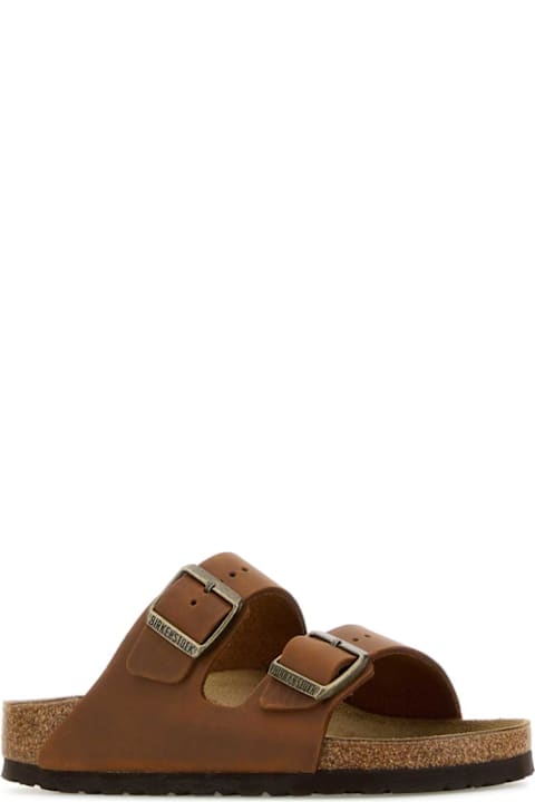 Birkenstock Shoes for Men Birkenstock Caramel Leather Arizona Slippers