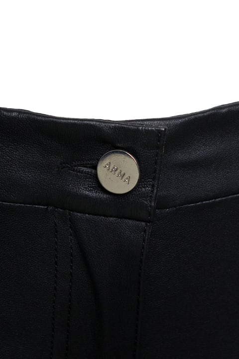 Black 'izzy' Pants With Branded Button Fastening In Leather Woman