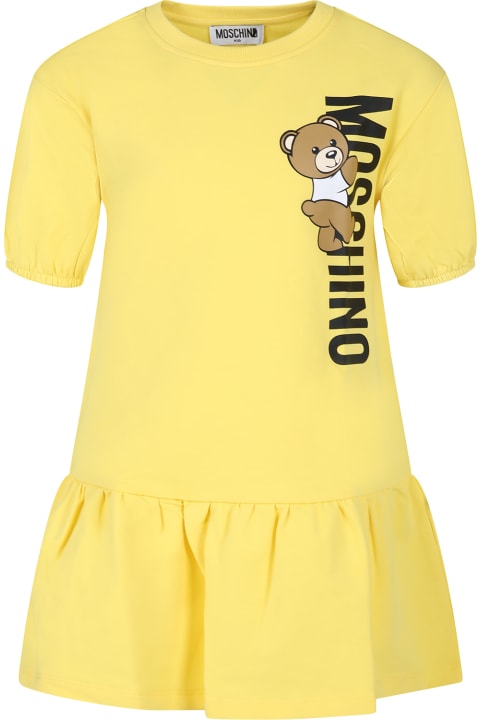 Moschino for Kids Moschino Yellow Dress For Girl With Teddy Bear