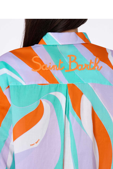 Homeware MC2 Saint Barth Woman Cotton Shirt Brigitte With Shape Wave Print