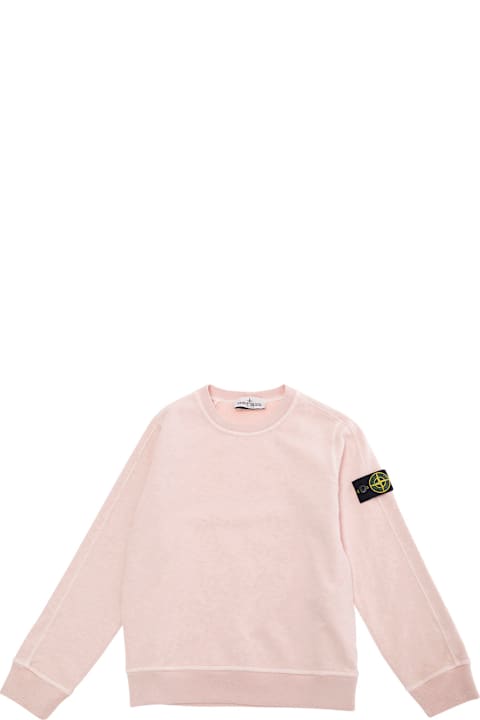 Homeware Stone Island Junior Pink Sweatshirt With Round Neck And Logo Patch On The Sleeve In Cotton Boy