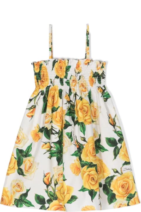 Dresses for Girls Dolce & Gabbana White Sundress With Yellow Rose Print