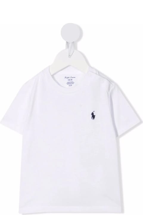Topwear for Baby Boys Ralph Lauren White T-shirt With Navy Blue Pony