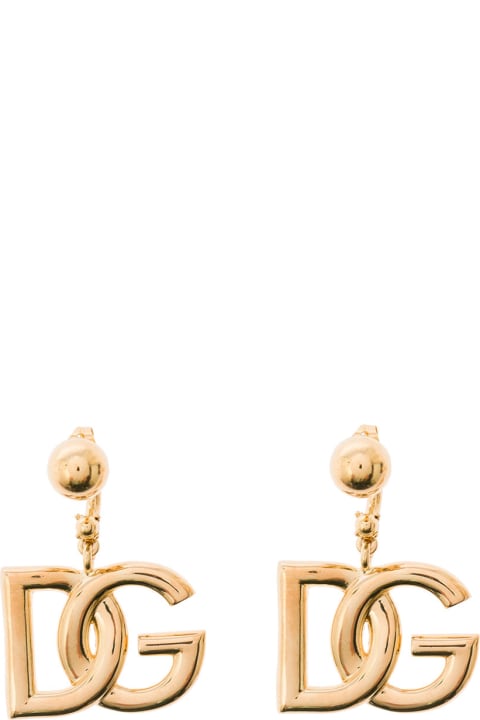 Gold-tone Dangling Earrings With Dg Logo In Brass Woman