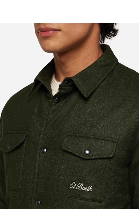 Homeware MC2 Saint Barth Wooly Green Overshirt Chalet With St. Barth Embroidery