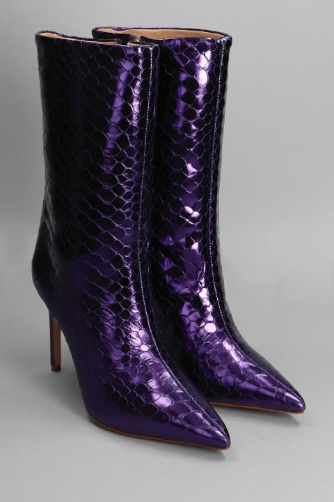 Mary High Heels Ankle Boots In Viola Leather