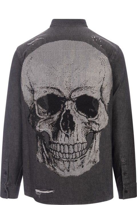Philipp Plein Shirts for Men Philipp Plein Denim Shirt Crystal Skull