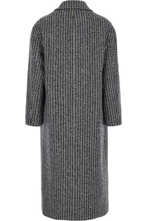 TwinSet for Kids TwinSet Grey Double-breasted Coat With With Fishbone Motif In Wool Blend Woman
