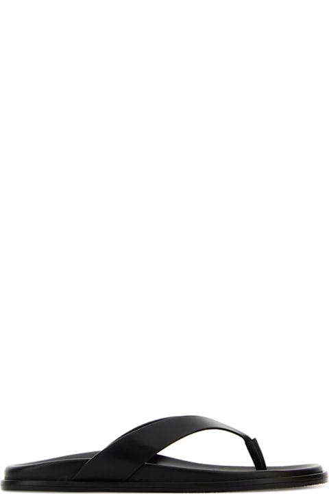 Stuart Weitzman Black Leather Thong Slippers