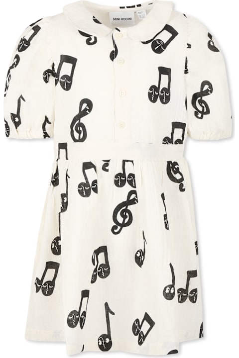Mini Rodini Dresses for Girls Mini Rodini Ivory Dress For Girl With Musical Notes