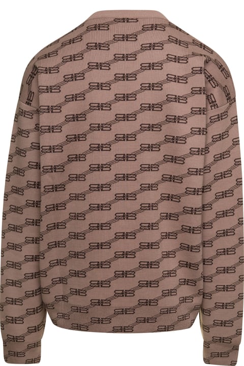 Beige Knit Sweater With All-over Monogram Jacquard In Cotton Blend Man