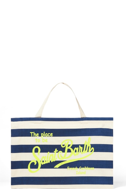 Homeware MC2 Saint Barth Blue Striped Cotton Bag With Fluo Yellow Logo