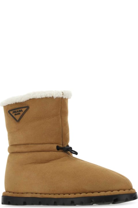 Shoes for Men Prada Camel Shearling Ankle Boots