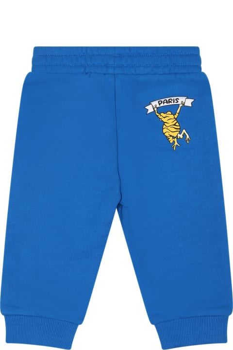 Bottoms for Baby Boys Kenzo Kids Light Blue Trousers For Baby Boy With Logo And Print