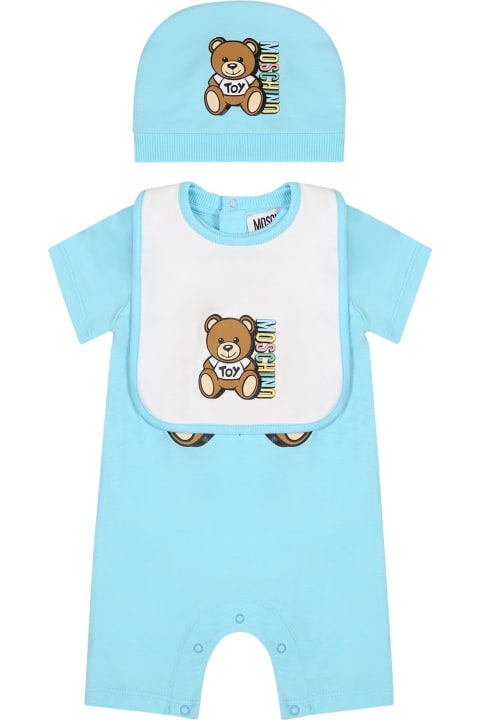 Sale for Baby Girls Moschino Light Blue Set For Baby Boy With Teddy Bear And Logo