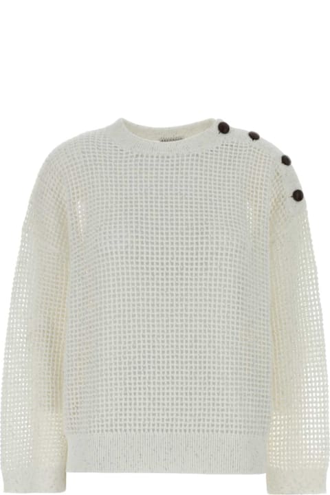 Brunello Cucinelli لـ Kids Brunello Cucinelli White Crochet Sweater